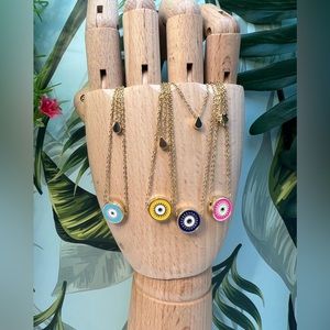Evil Eye Minimalist Layered Necklace - Pop-of-Color Gold Preppy Necklace